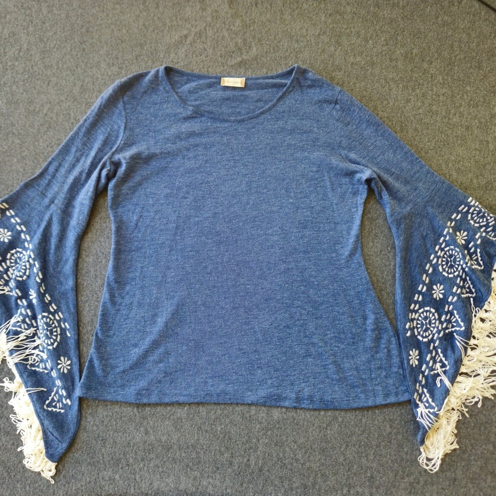 Altar'd State Embroidered Fringe Butterly Sleeve Top Size L Boho Flowerchild EUC